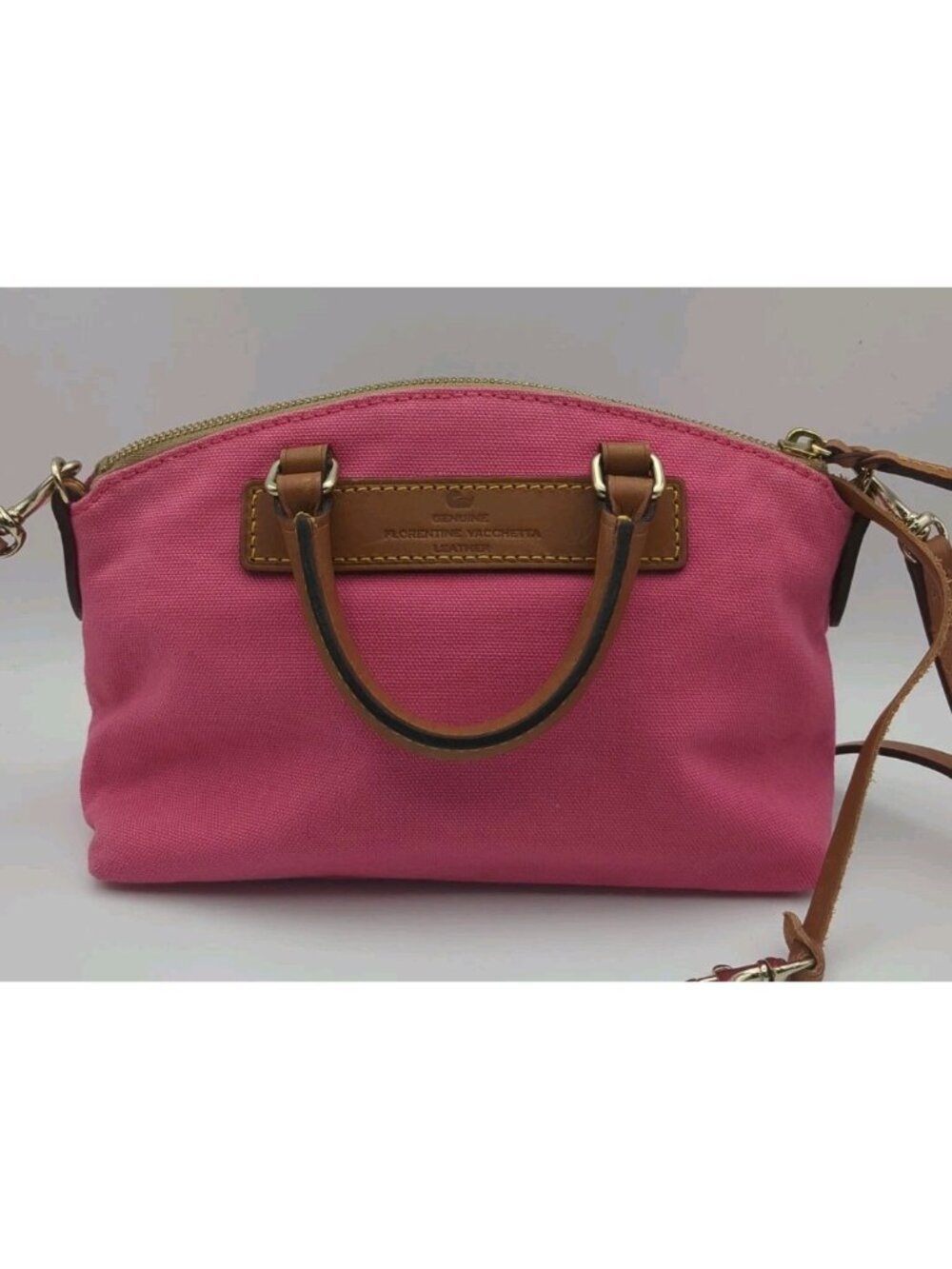 Dooney & Bourke Pink Canvas Vacchetta Leather Mini Juliette Satchel Crossbody - Picture 2 of 13